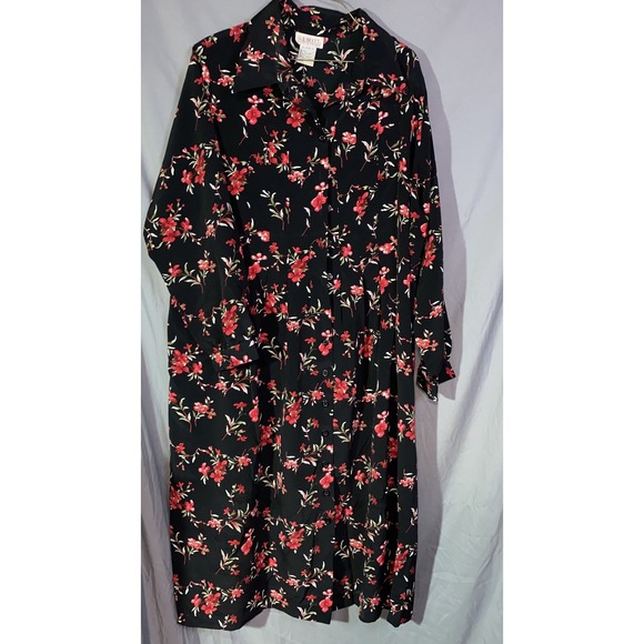 sue brett collections Dresses & Skirts - Vtg 1970s Sue Brett Collection Black& Red Floral Dress Plus Size 2xl
